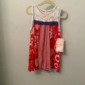 NWT new girls boho tunic top sleeveless 4th July red white blue 6 pink vanilla